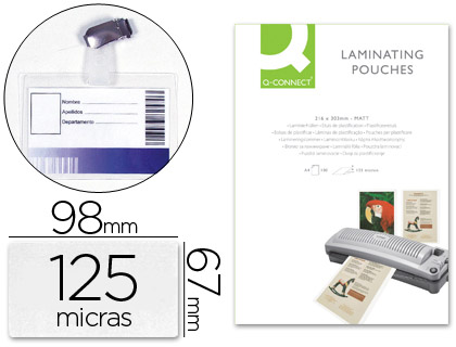 CJ25 fundas plastificar Q-Connect tarjetas visita 125µ con clip